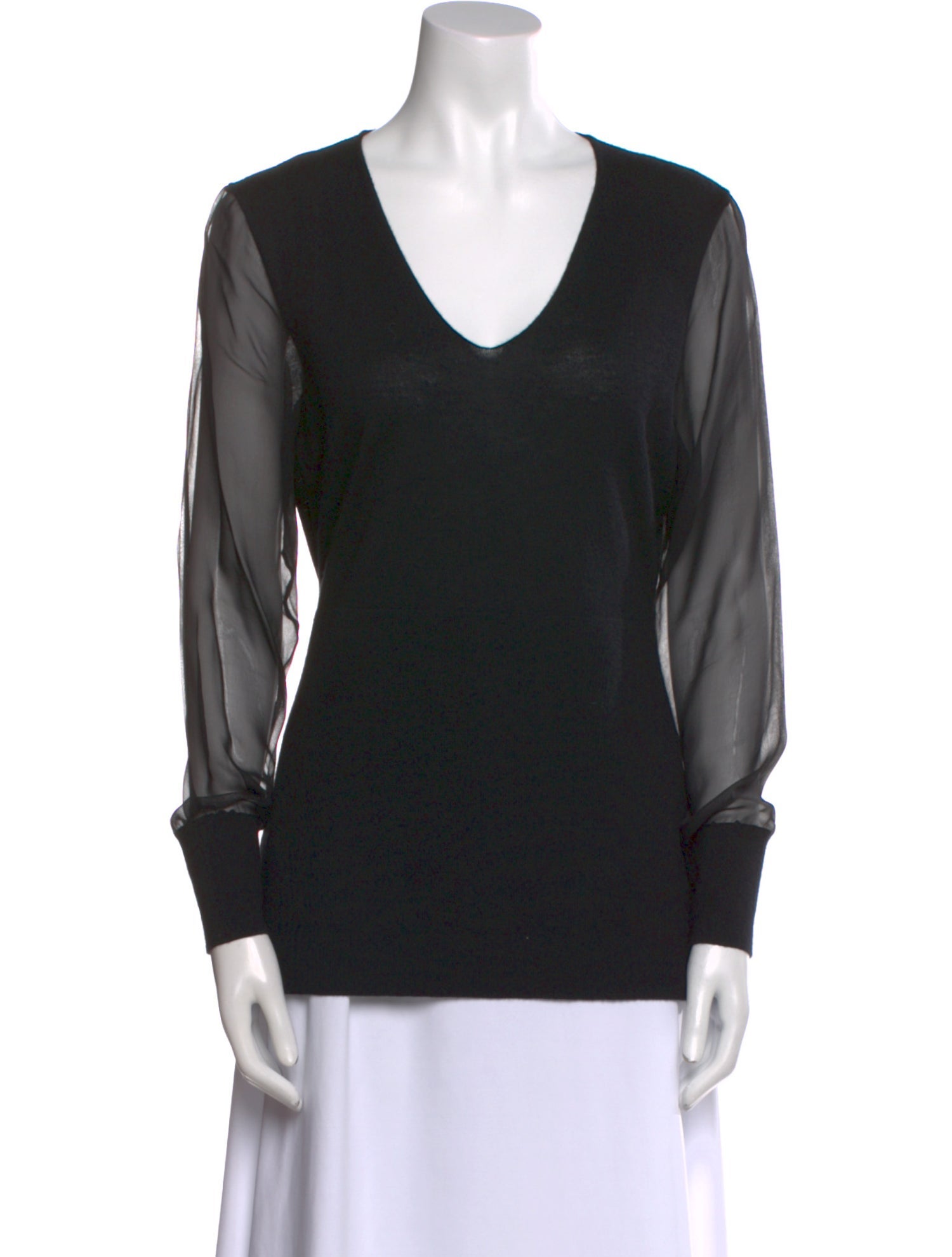 Neiman Marcus V-Neck Long Sleeve Top