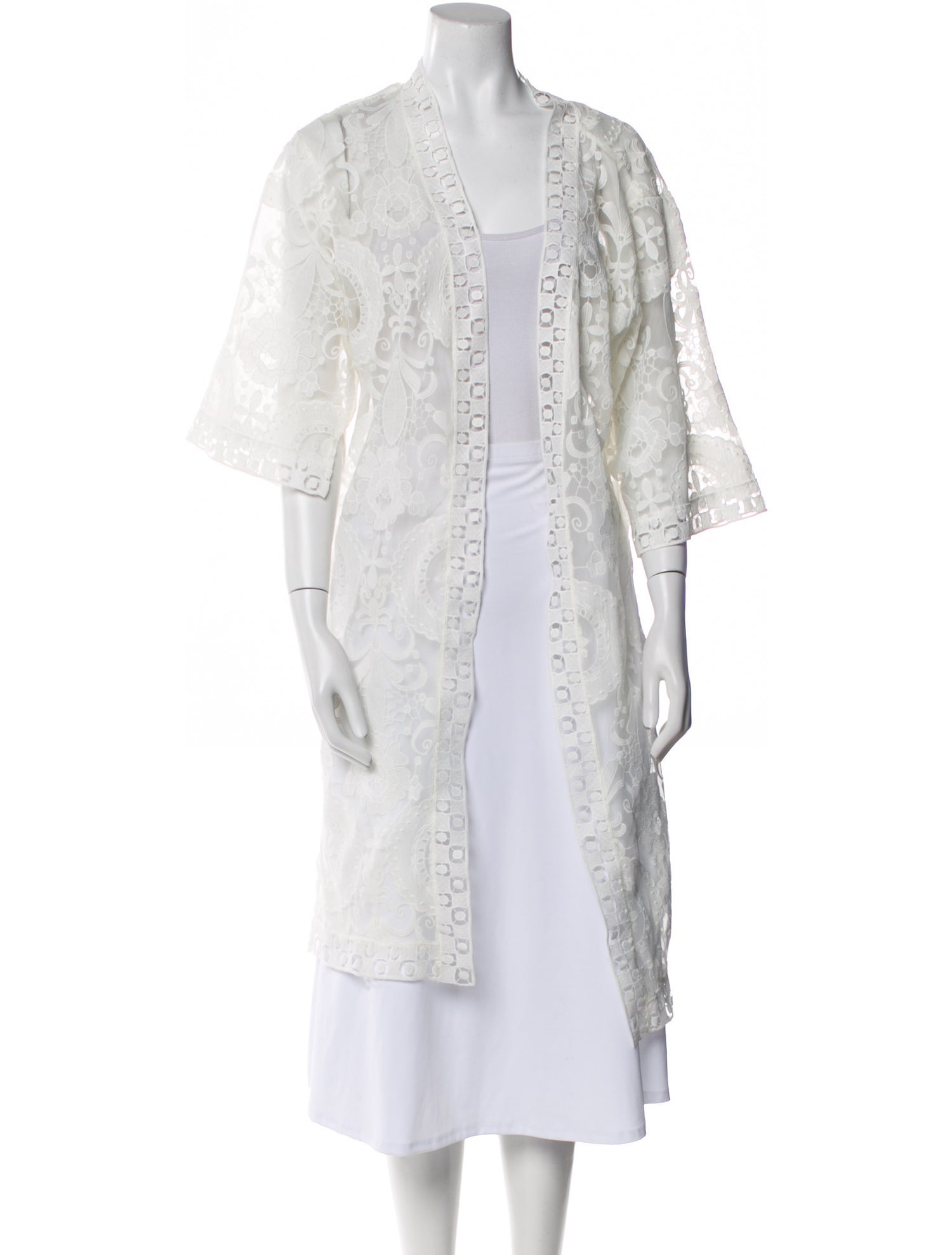 Neiman Marcus Lace Pattern Embroidered Accent Robe