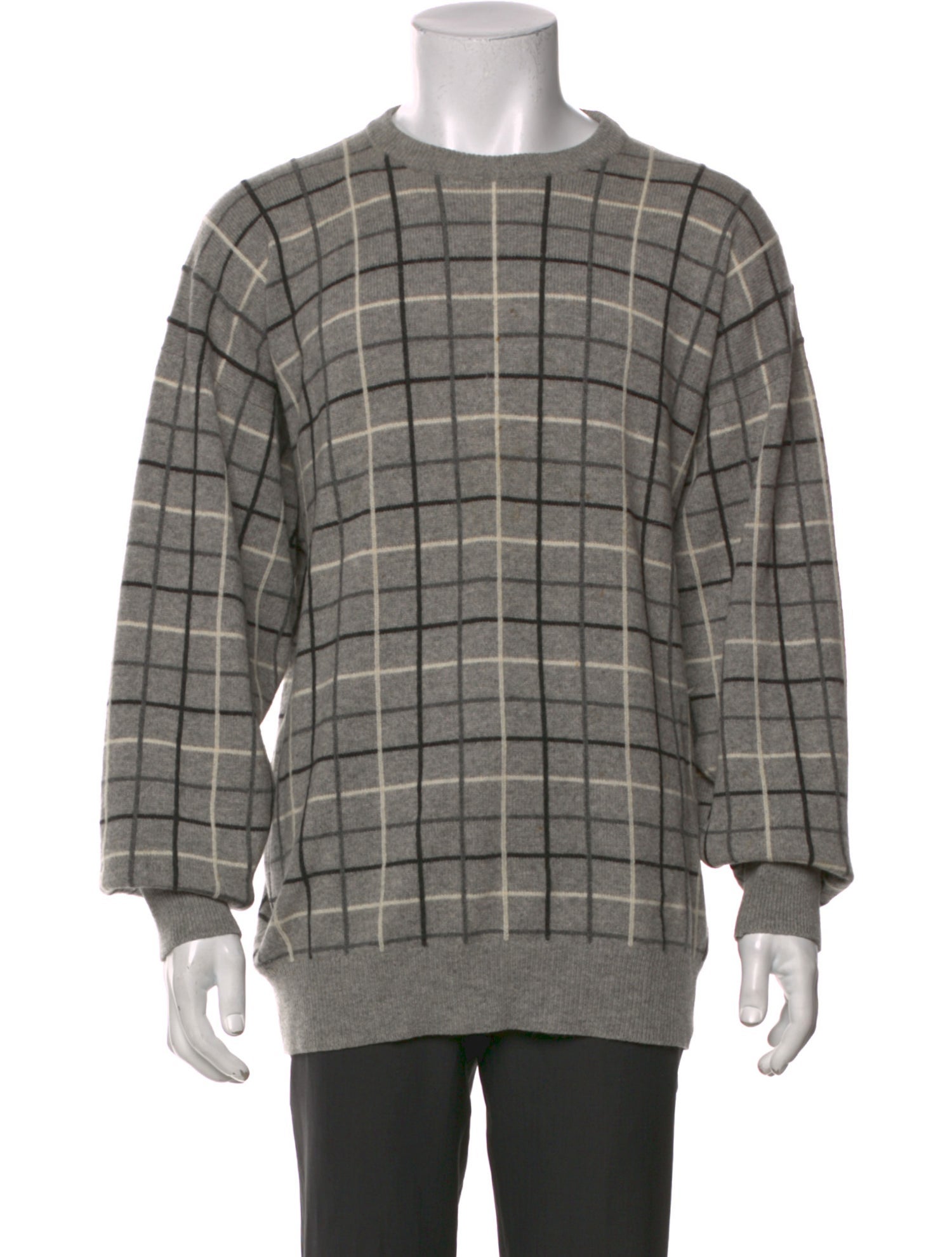 Neiman Marcus Plaid Print Crew Neck Pullover