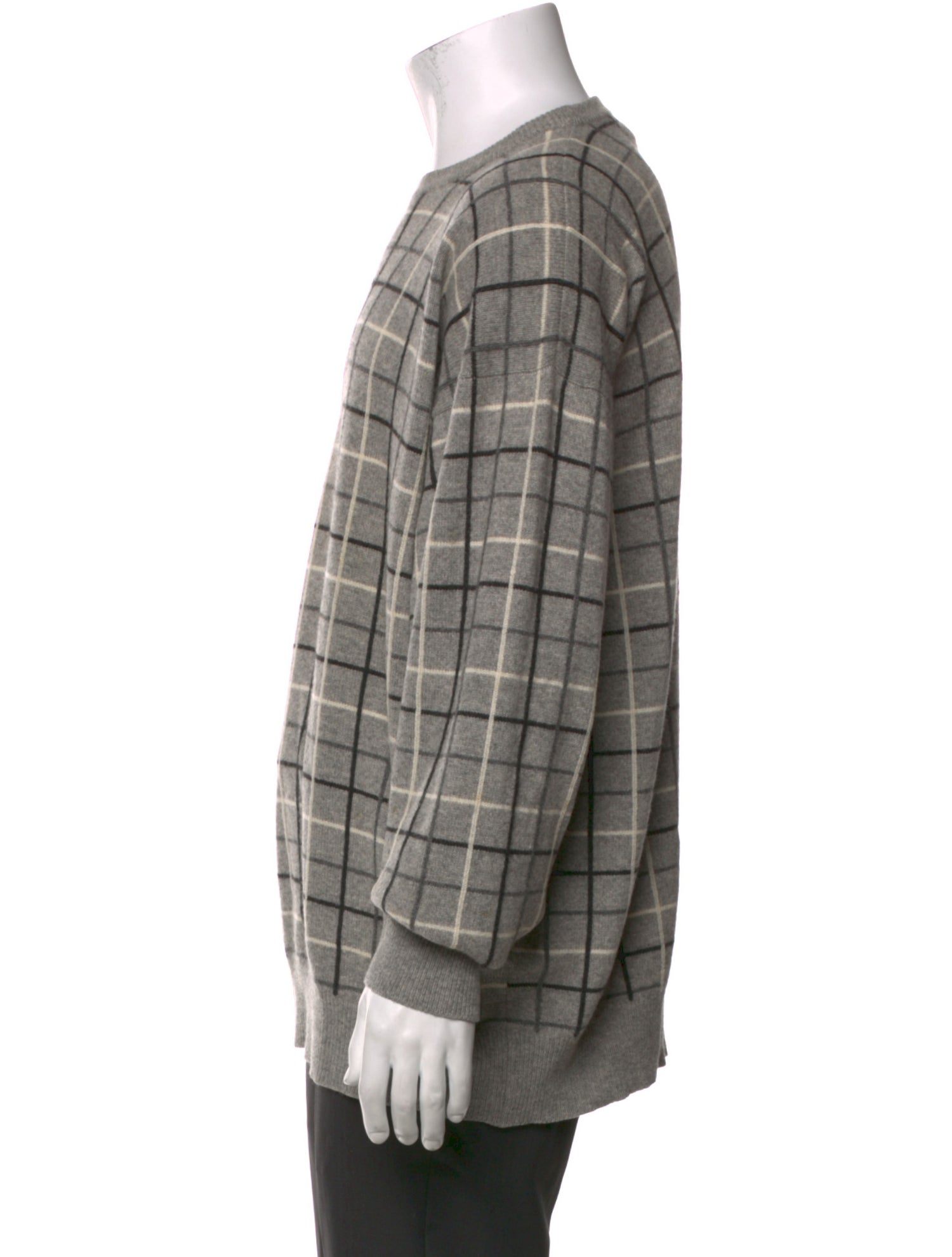 Neiman Marcus Plaid Print Crew Neck Pullover