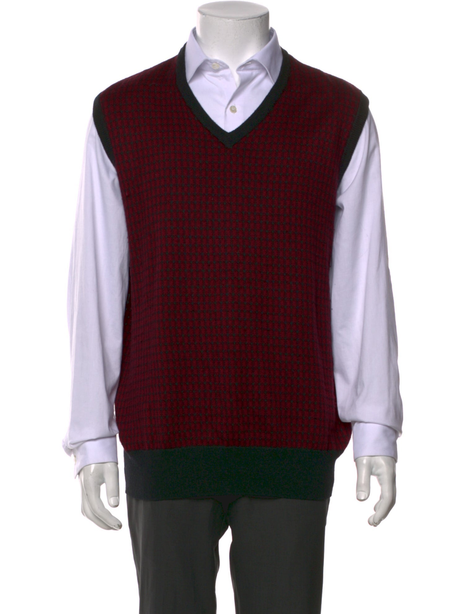 Neiman Marcus Merino Wool Plaid Print Sweater Vest
