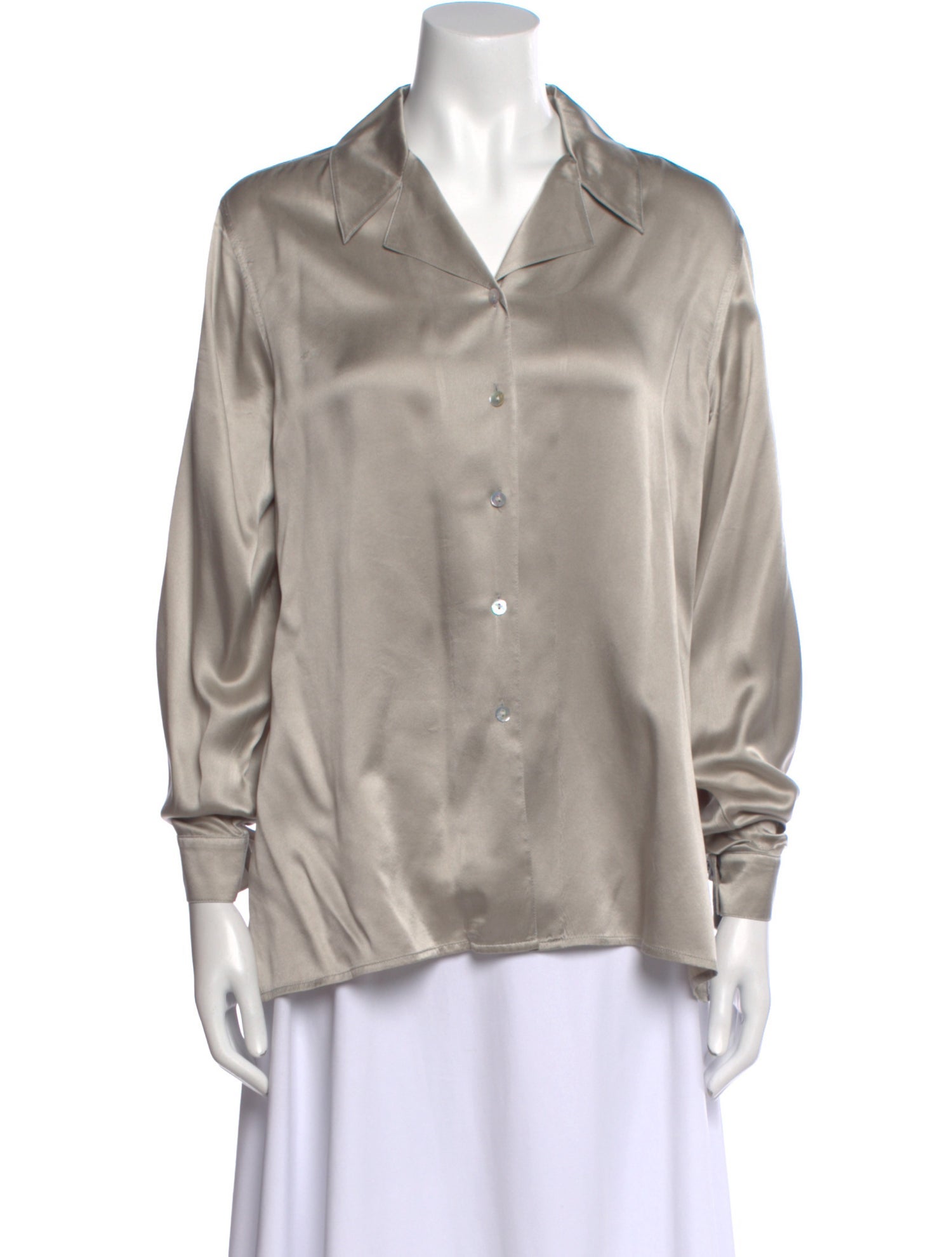 Neiman Marcus Silk Long Sleeve Button-Up Top