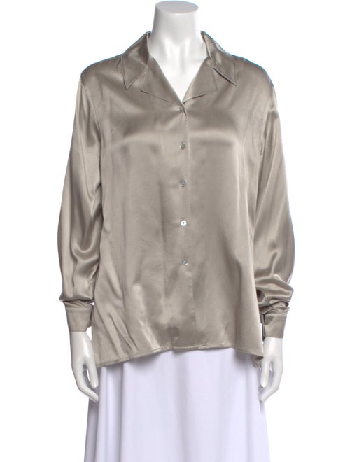 Neiman Marcus Silk Long Sleeve Button-Up Top