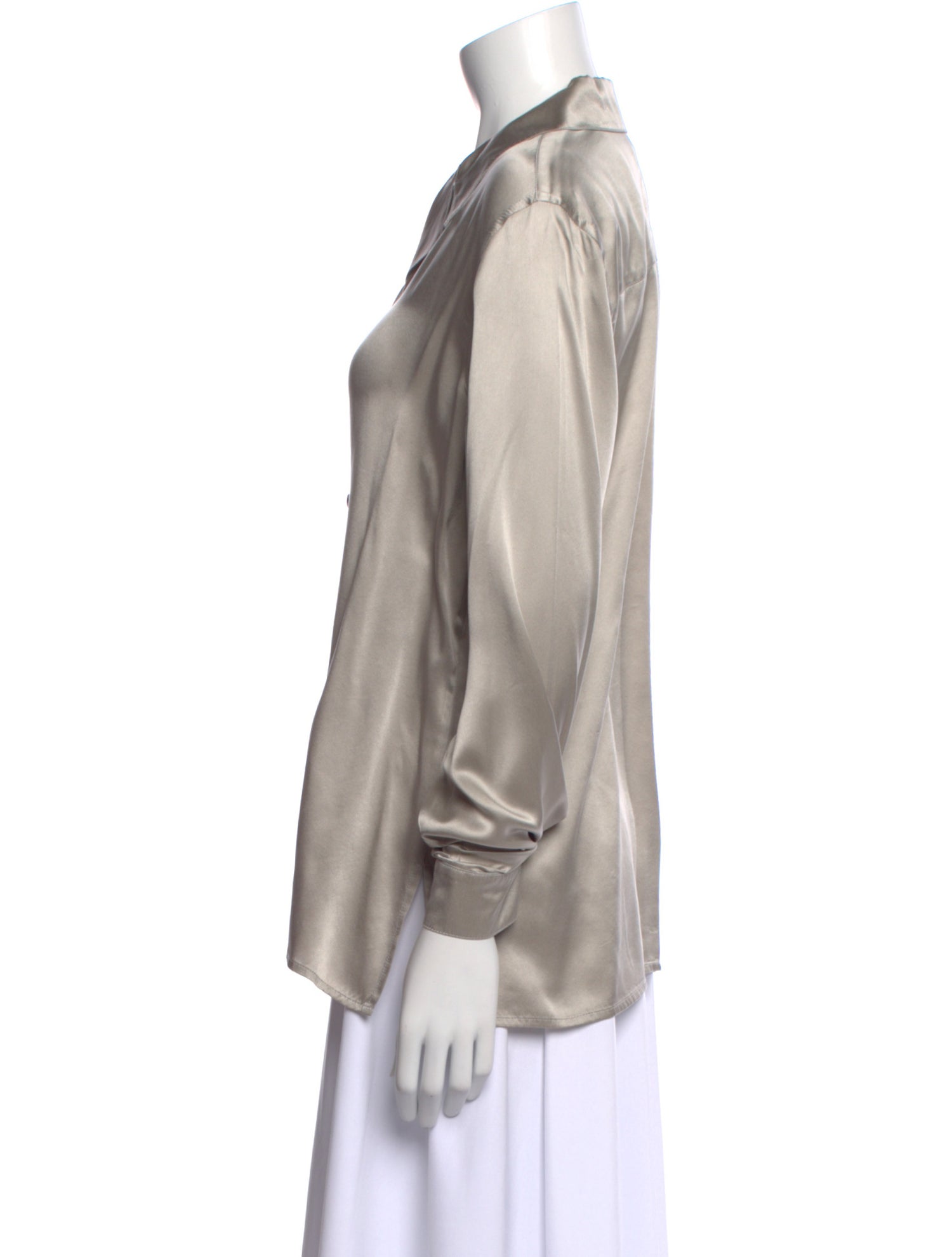 Neiman Marcus Silk Long Sleeve Button-Up Top