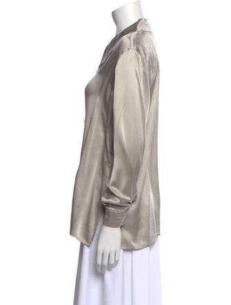 Neiman Marcus Silk Long Sleeve Button-Up Top