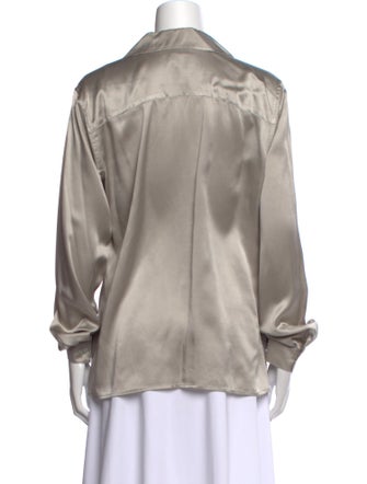 Neiman Marcus Silk Long Sleeve Button-Up Top