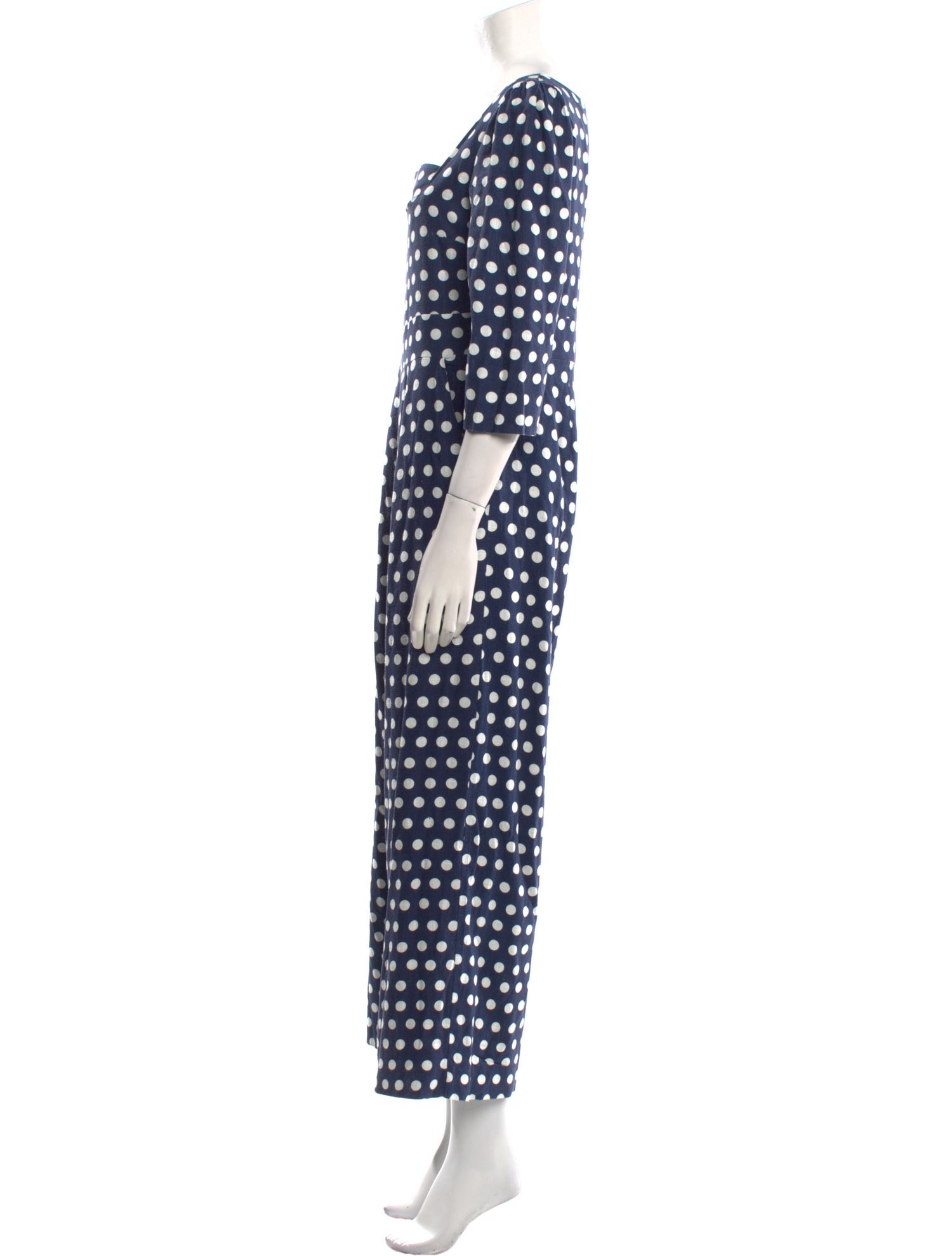 Neiman Marcus Polka Dot Print Square Neckline Jumpsuit