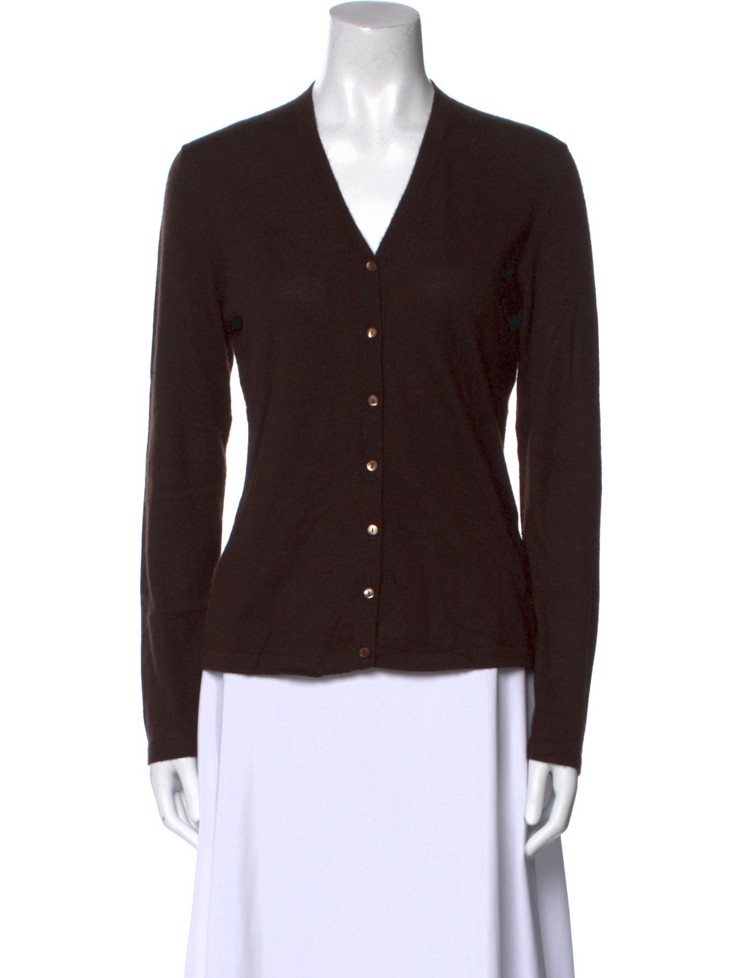 Neiman Marcus Cashmere V-Neck Button-Up Top