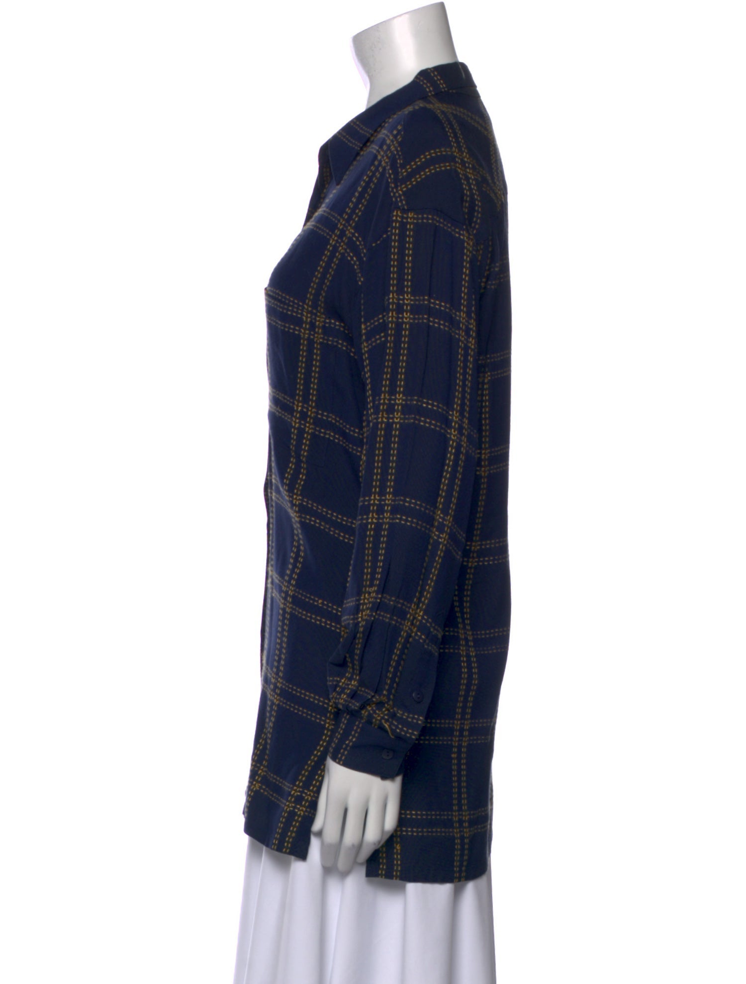 Neiman Marcus Plaid Print Long Sleeve Button-Up Top