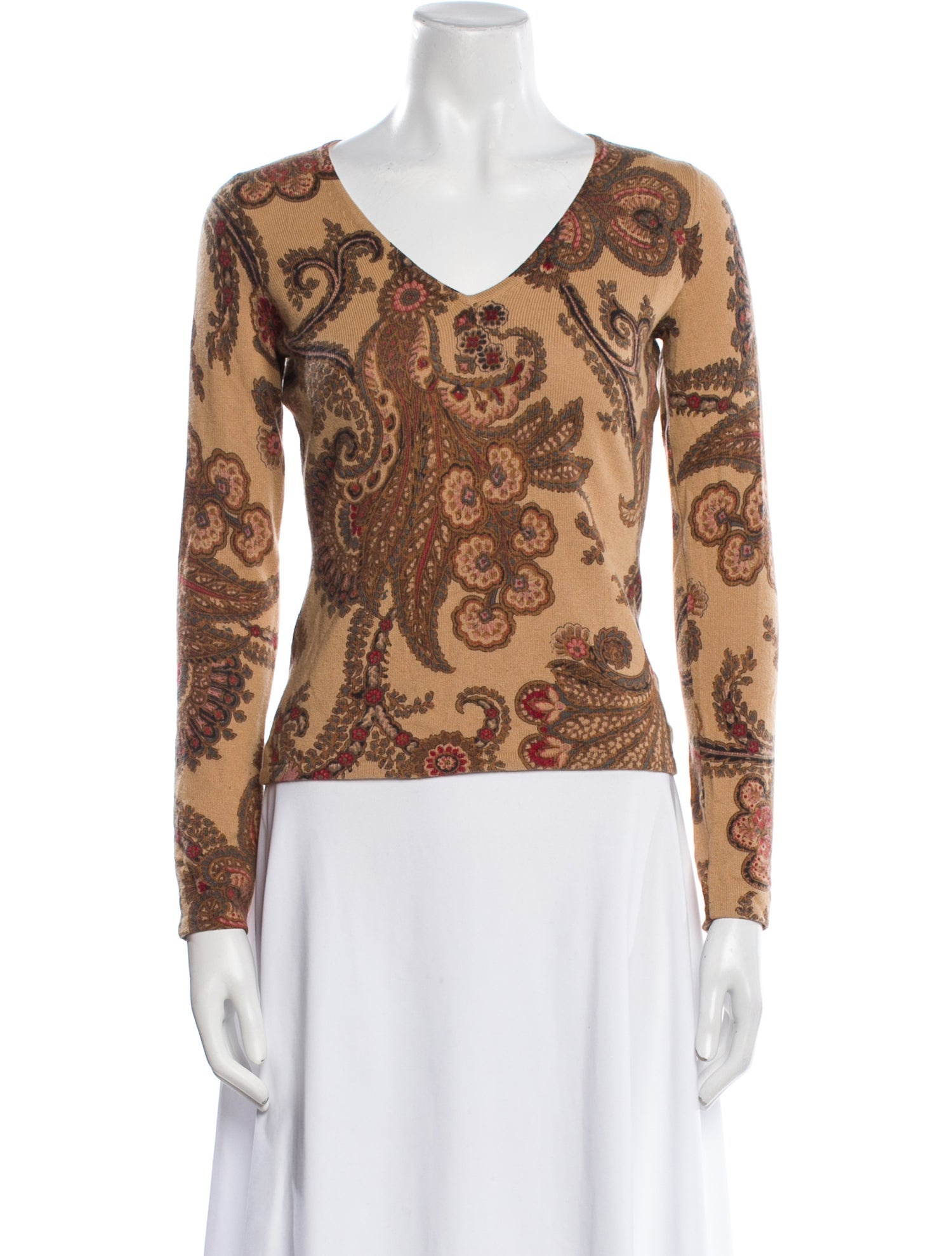 Neiman Marcus Cashmere Paisley Print Sweater