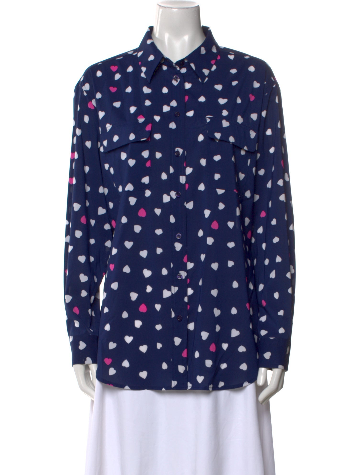 Neiman Marcus Printed Long Sleeve Button-Up Top