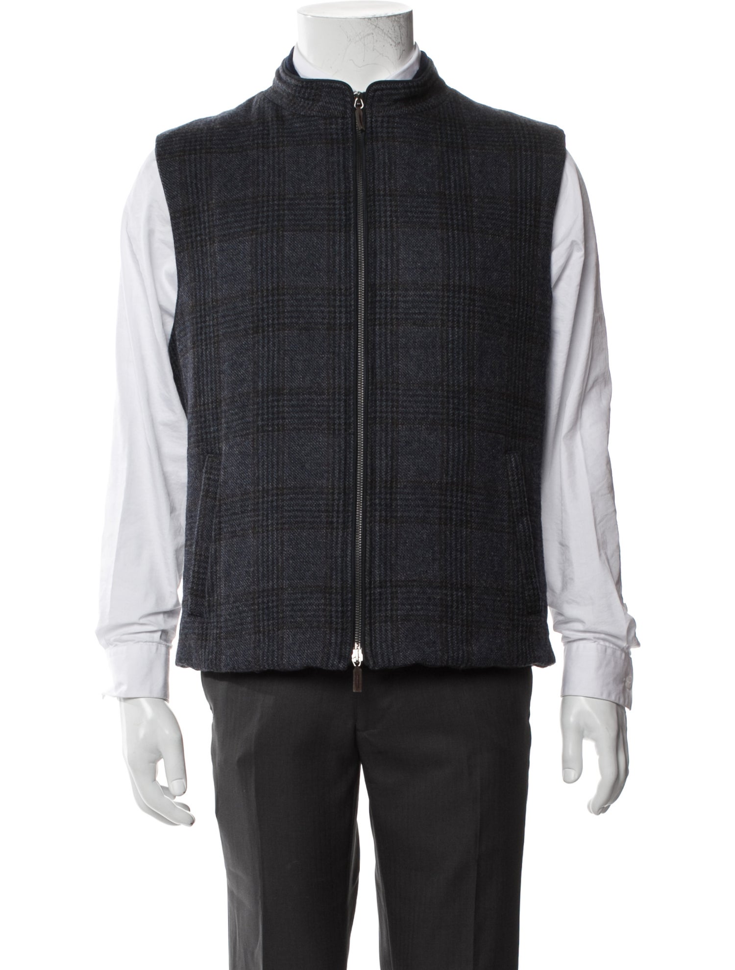 Neiman Marcus Wool Plaid Print Vest