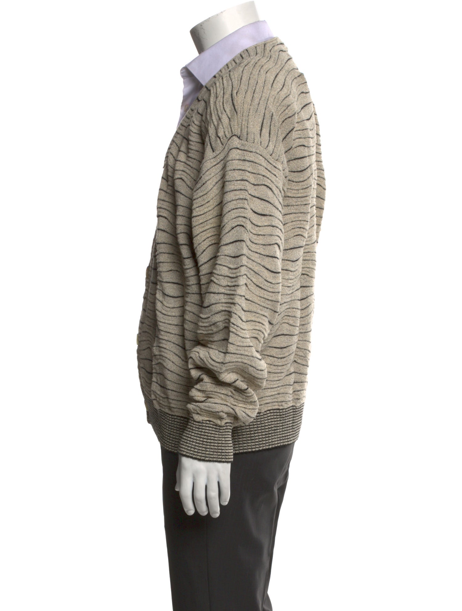 Neiman Marcus Striped V-Neck Cardigan