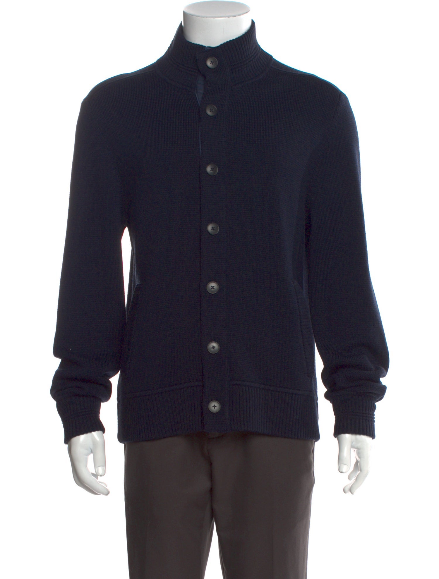 Neiman Marcus Merino Wool Mock Neck Cardigan