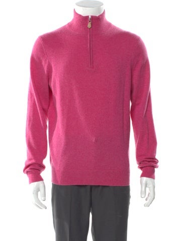 Pre-owned Neiman Marcus Cashmere Mock Neck Polo Sweater In Pink