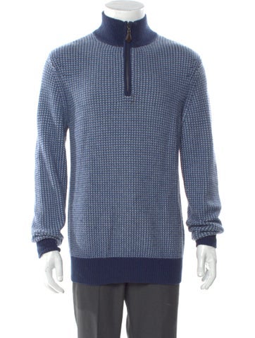 Pre-owned Neiman Marcus Cashmere Printed Polo Sweater In Blue