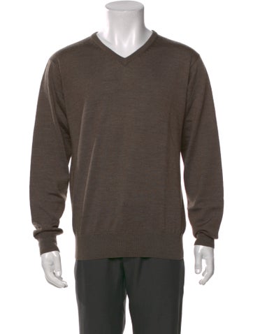 Pre-owned Neiman Marcus Merino Wool V-neck Pullover In Brown