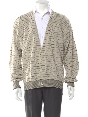 Pre-owned Neiman Marcus Striped V-neck Cardigan In Neutral