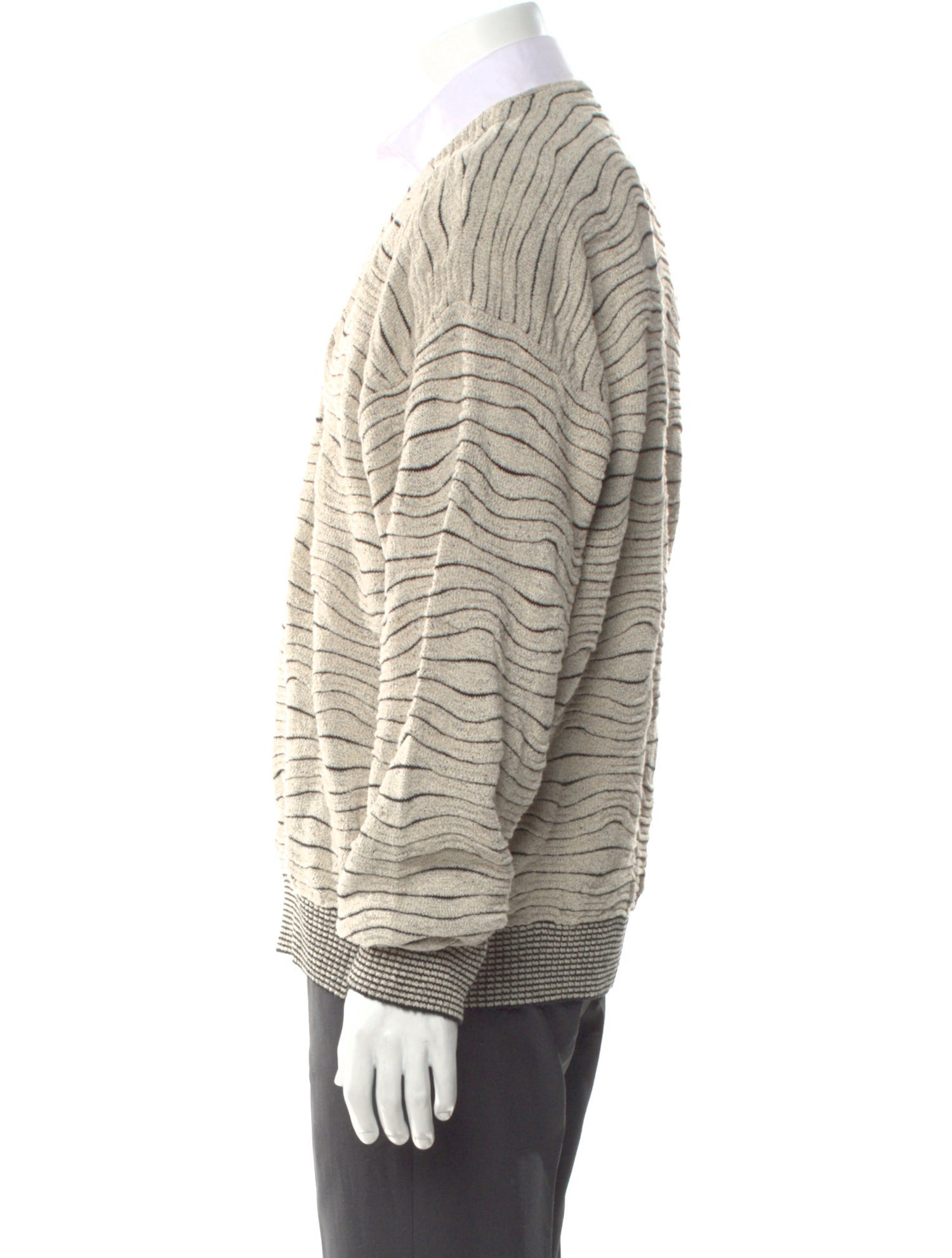 Neiman Marcus Striped V-Neck Cardigan