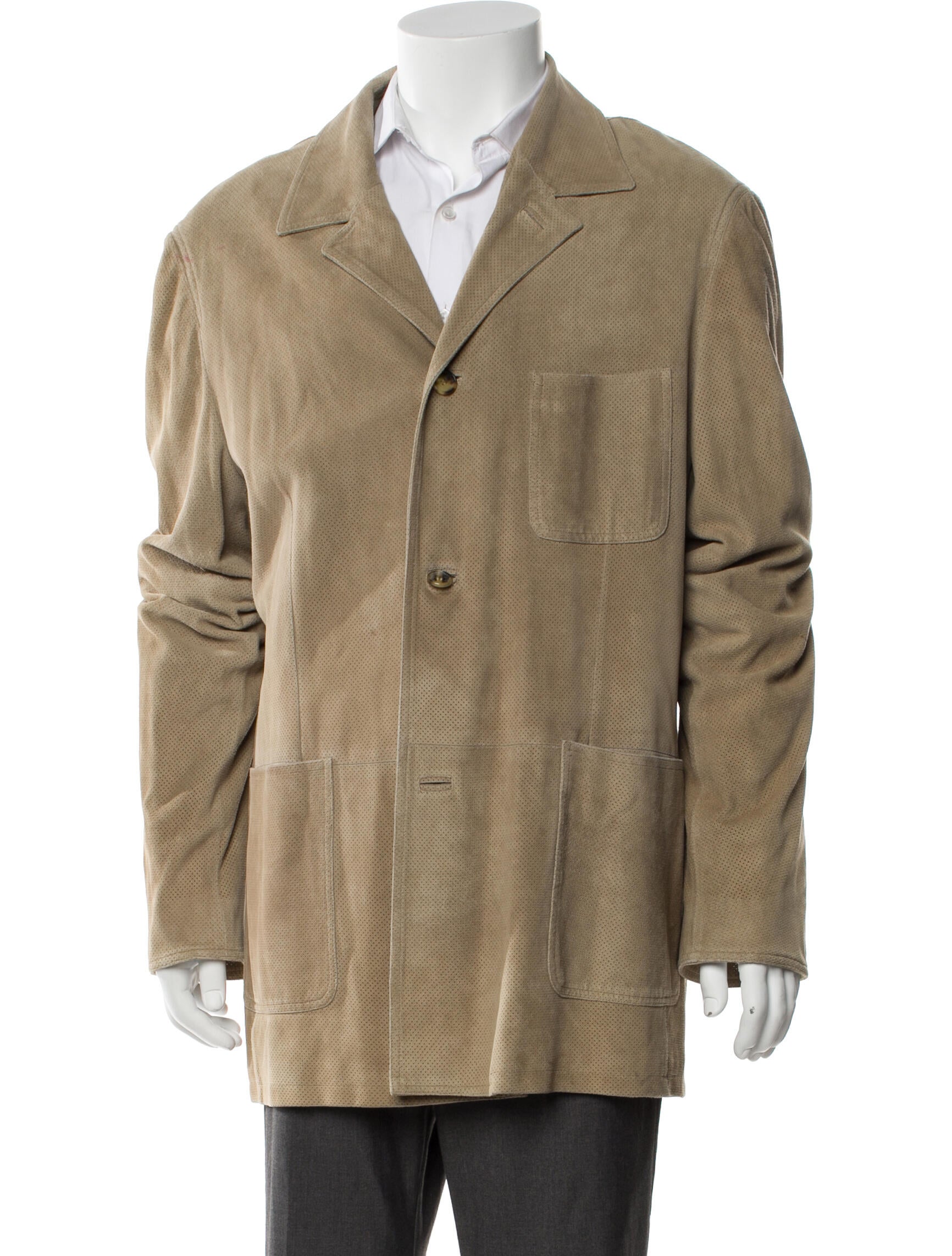 Neiman Marcus Leather Plaid Print Overcoat