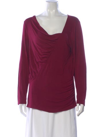 Pre-owned Neiman Marcus Asymmetrical Long Sleeve Blouse In Burgundy