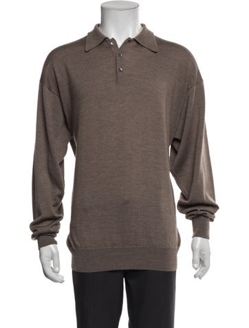 Pre-owned Neiman Marcus Merino Wool Mock Neck Polo Sweater In Brown
