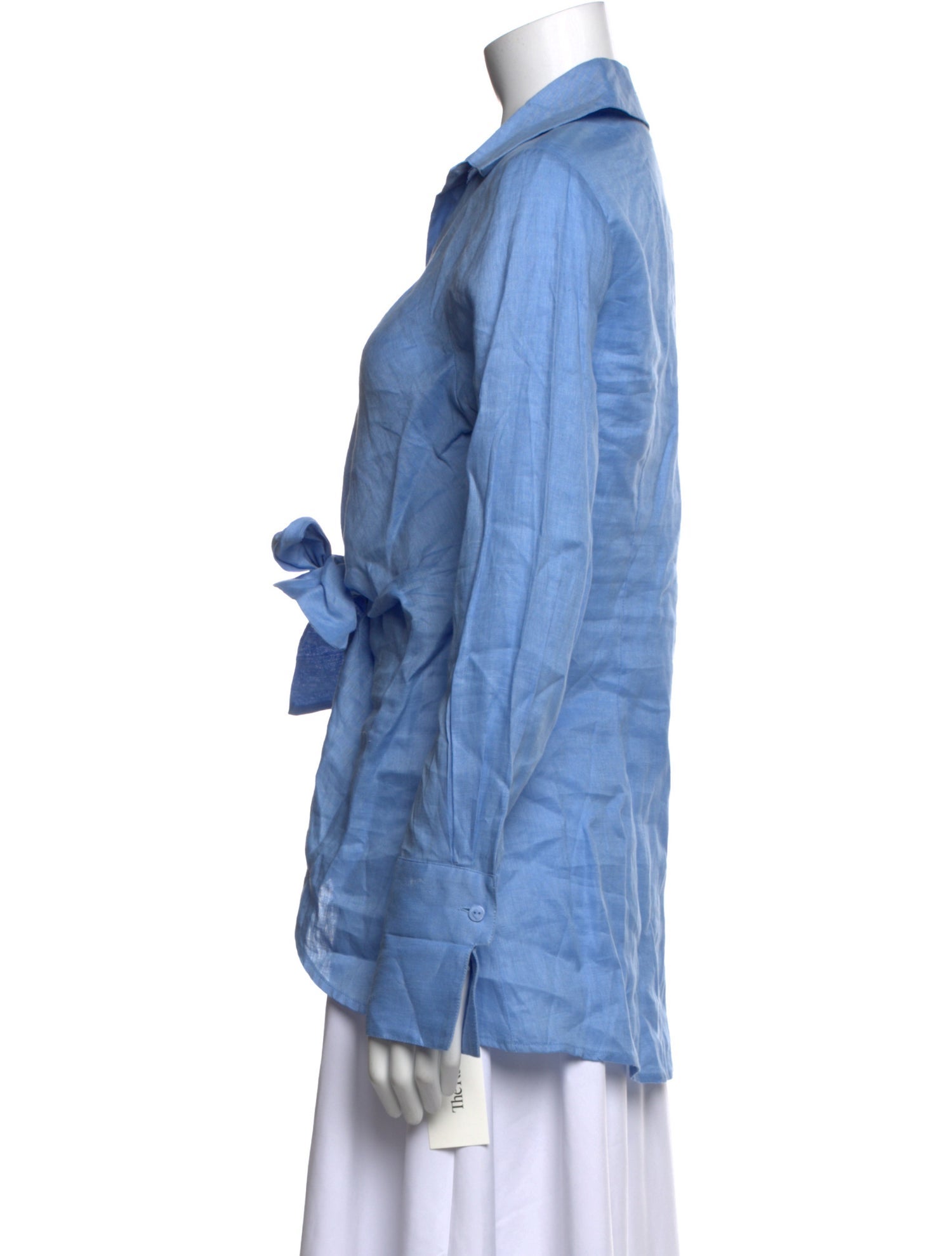 Neiman Marcus Linen Long Sleeve Button-Up Top
