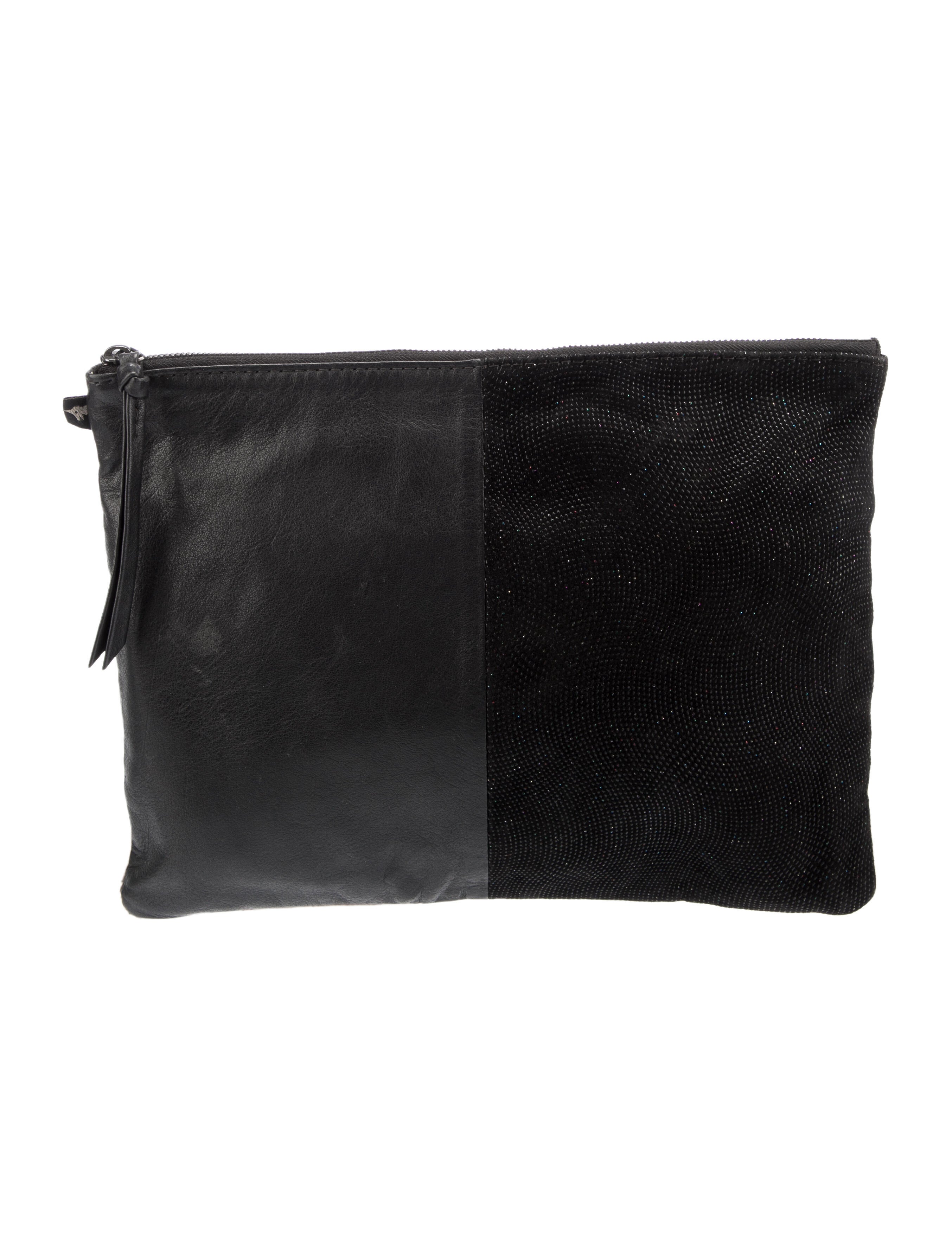 NewbarK Cyrstal Leather Clutch Black Clutches, Handbags NEW23599
