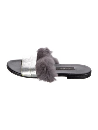 NewbarK Leather Fur Trim Slides