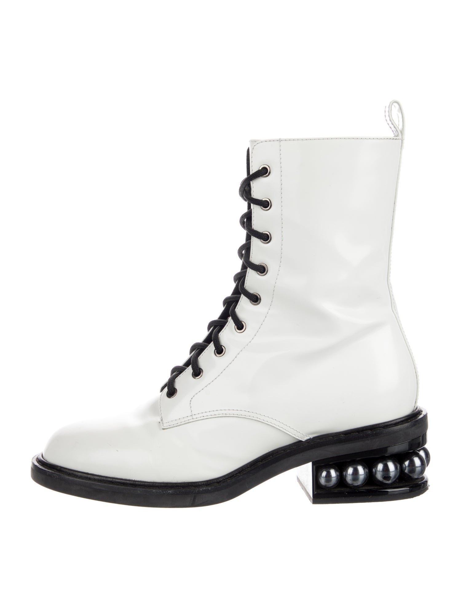 Nicholas Kirkwood Patent Leather Beaded Accents Combat Boots
