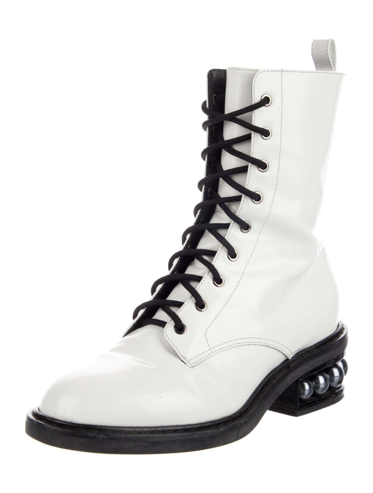 Nicholas Kirkwood Patent Leather Beaded Accents Combat Boots