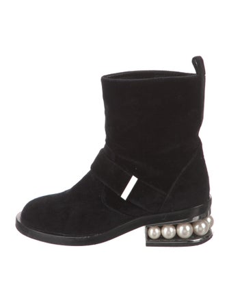 Nicholas Kirkwood Velvet Beaded Accents Moto Boots