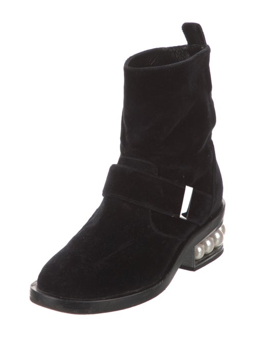 Nicholas Kirkwood Velvet Beaded Accents Moto Boots