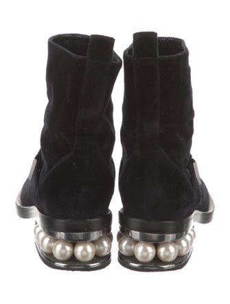 Nicholas Kirkwood Velvet Beaded Accents Moto Boots
