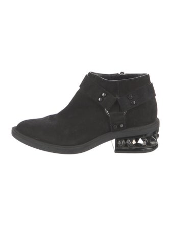 Nicholas Kirkwood Suede Studded Accents Moto Boots