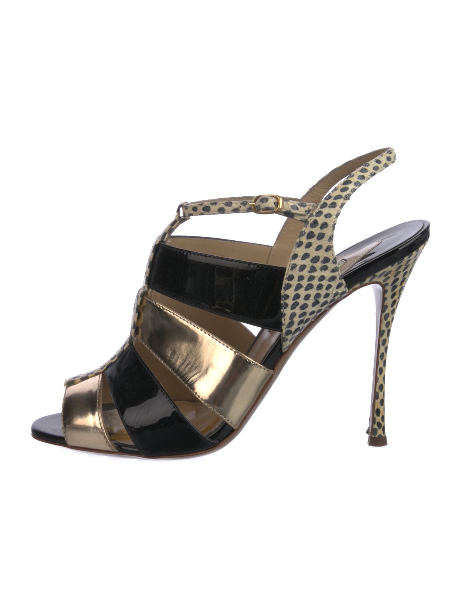 Nicholas Kirkwood Patent Leather Animal Print Slingback Sandals
