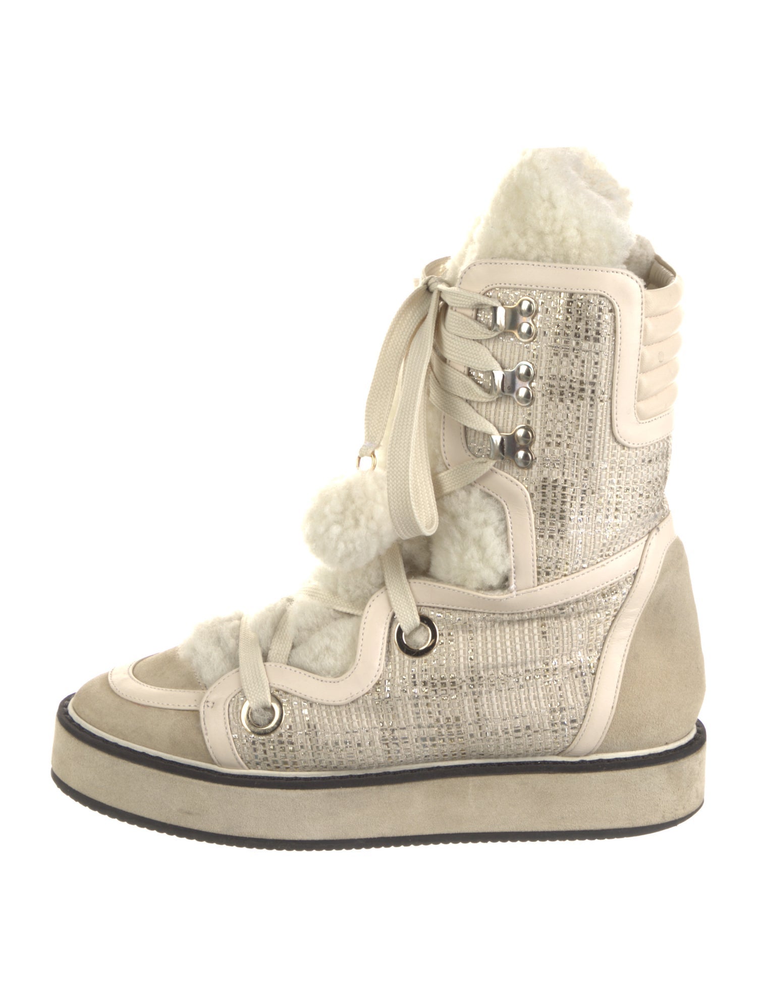 Nicholas Kirkwood Shearling Tweed Pattern Lace-Up Boots