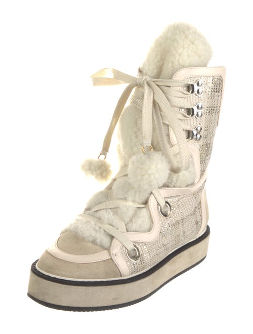 Nicholas Kirkwood Shearling Tweed Pattern Lace-Up Boots
