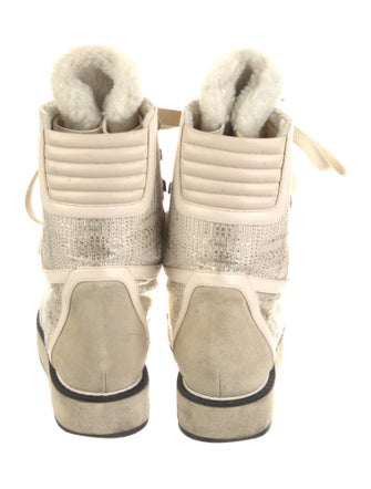 Nicholas Kirkwood Shearling Tweed Pattern Lace-Up Boots