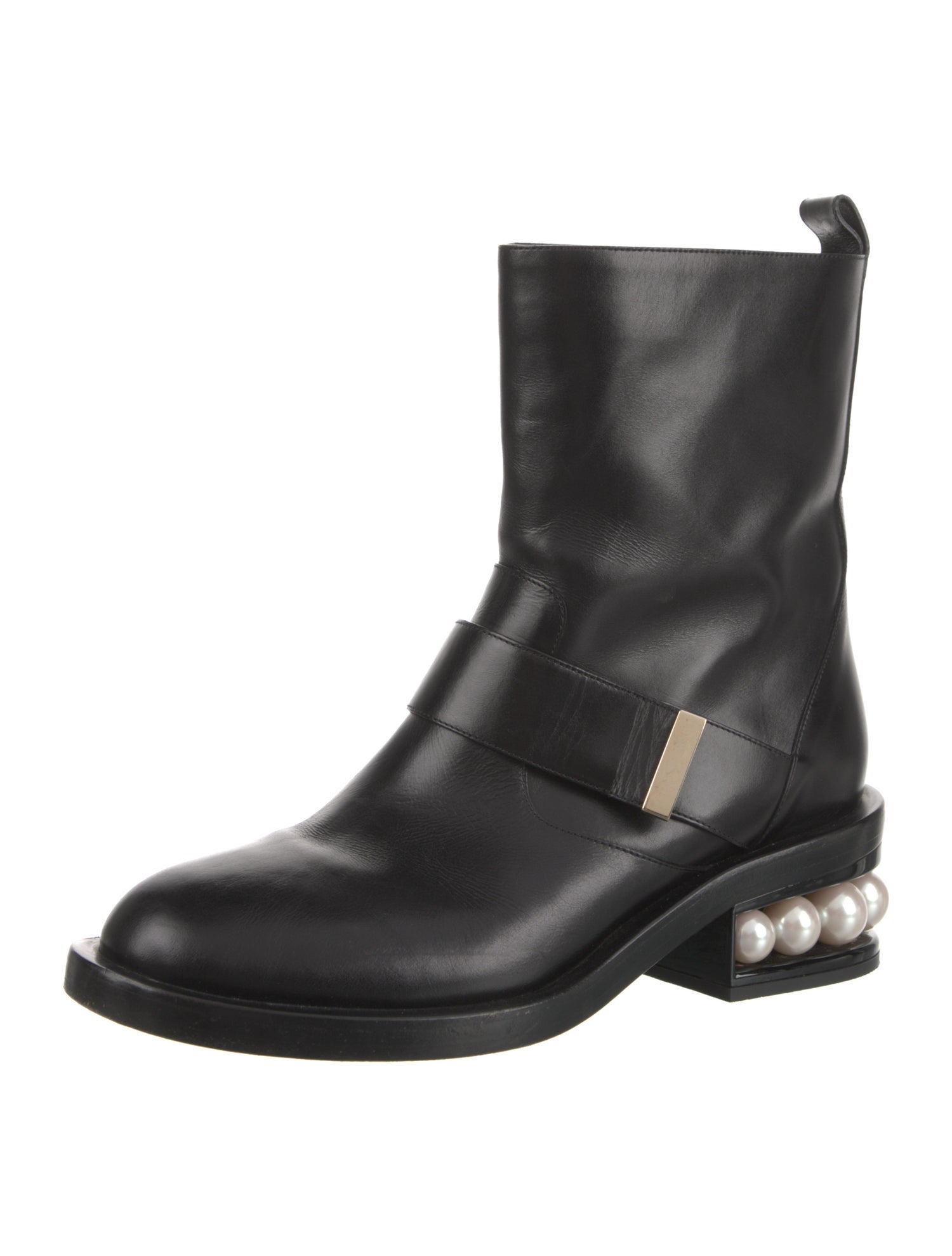 Nicholas Kirkwood Faux Pearl Accents Leather Moto Boots