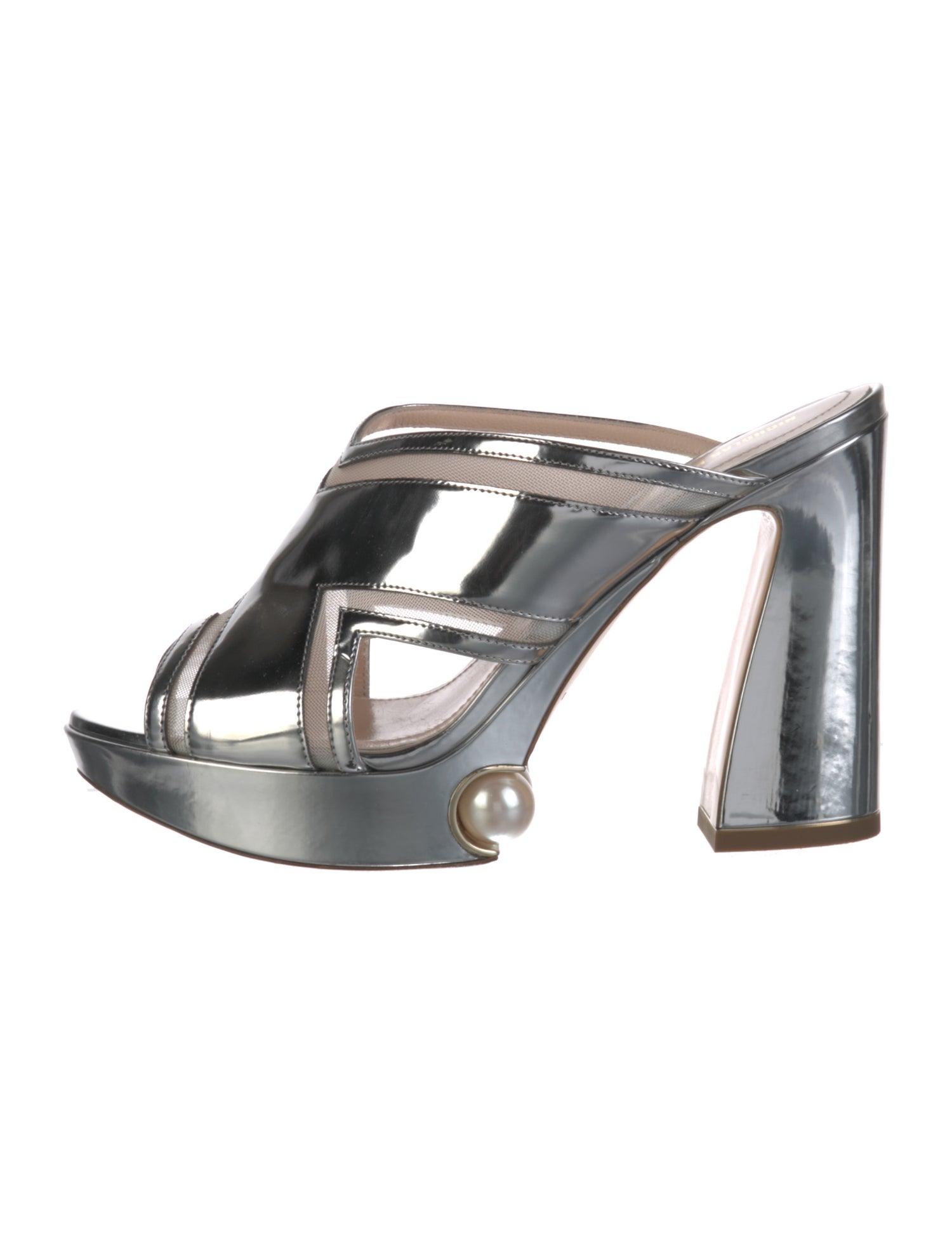 Nicholas Kirkwood Faux Pearl Accents Patent Leather Slides