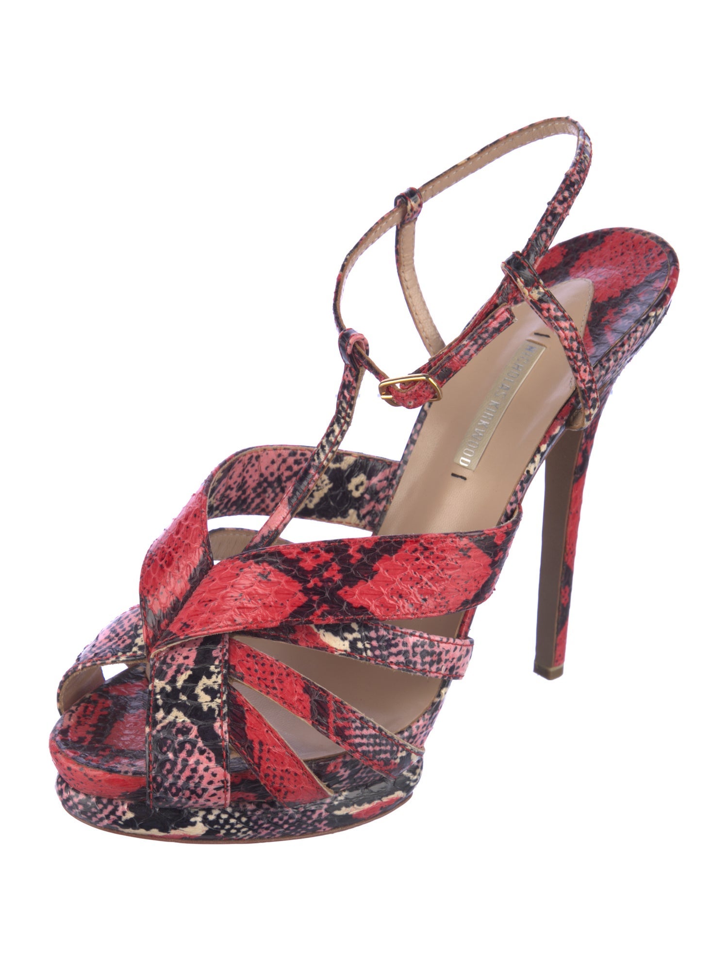 Nicholas Kirkwood Leather Printed T-Strap Sandals