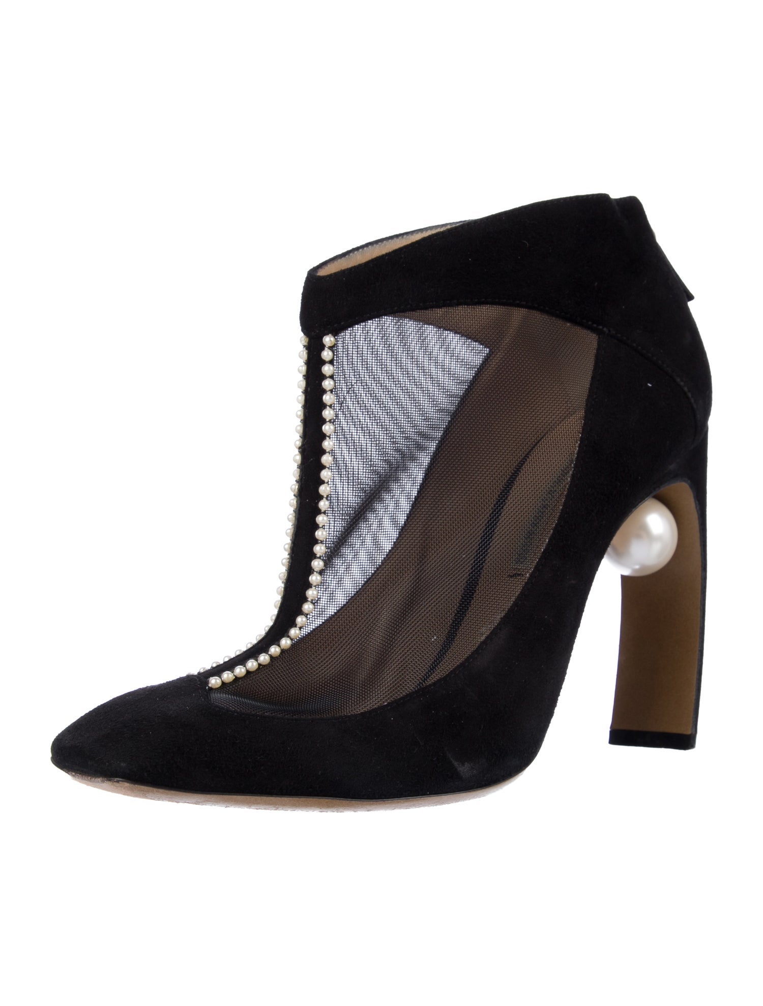 Nicholas Kirkwood Faux Pearl Accents Suede T-Strap Pumps