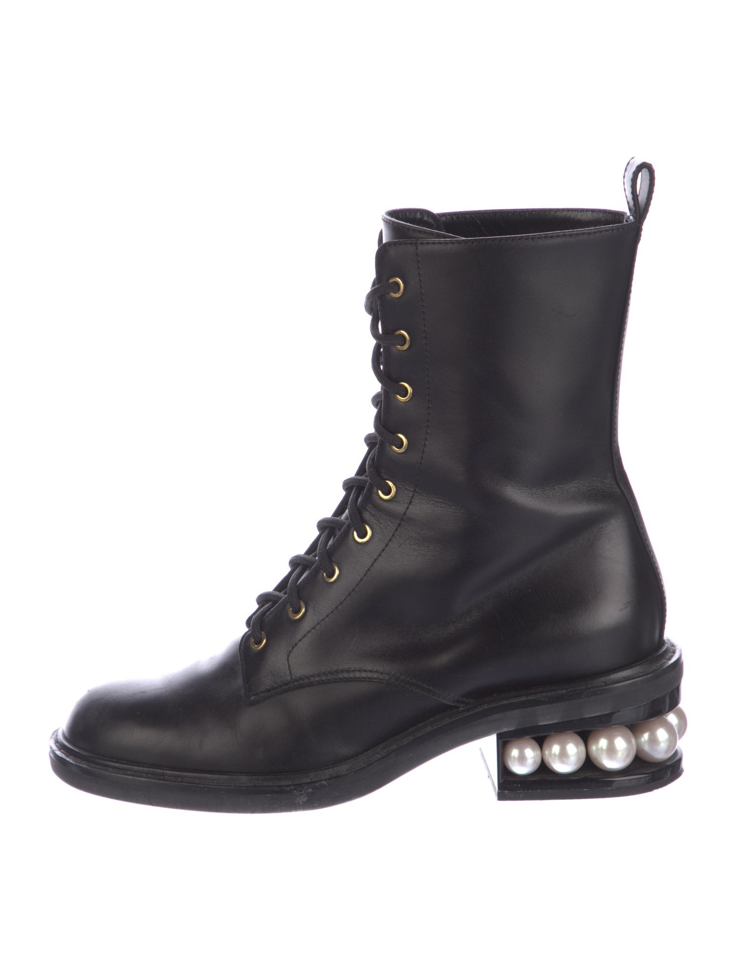 Nicholas Kirkwood Faux Pearl Accents Leather Combat Boots