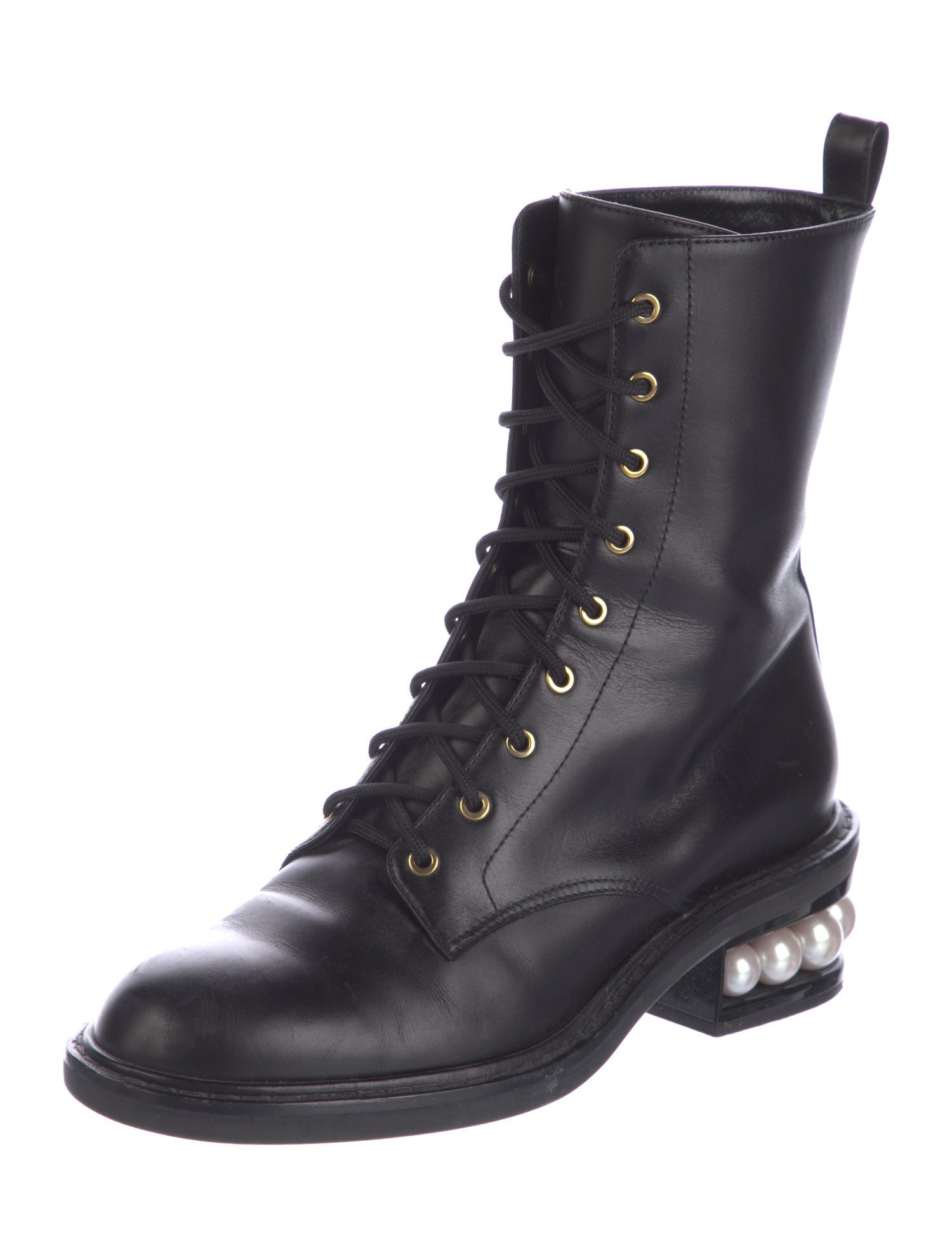 Nicholas Kirkwood Faux Pearl Accents Leather Combat Boots