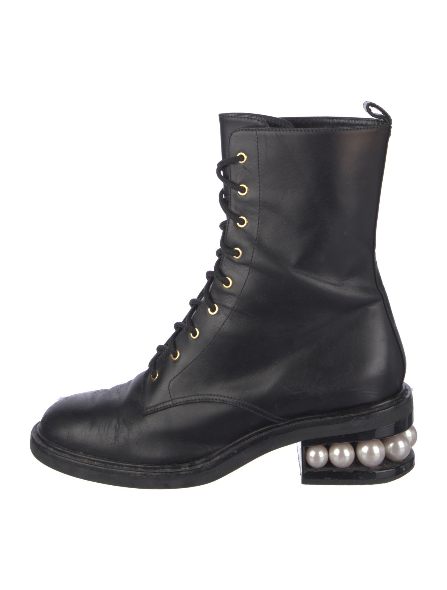 Nicholas Kirkwood Faux Pearl Accents Leather Combat Boots