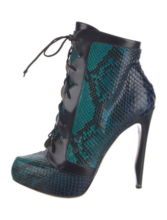 Nicholas Kirkwood Snakeskin Animal Print Lace-Up Boots