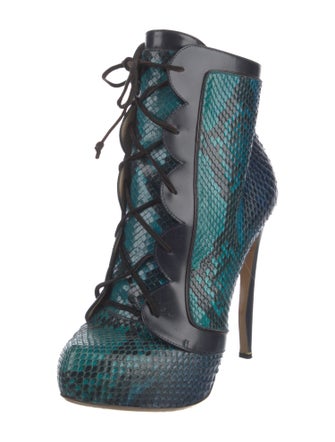 Nicholas Kirkwood Snakeskin Animal Print Lace-Up Boots