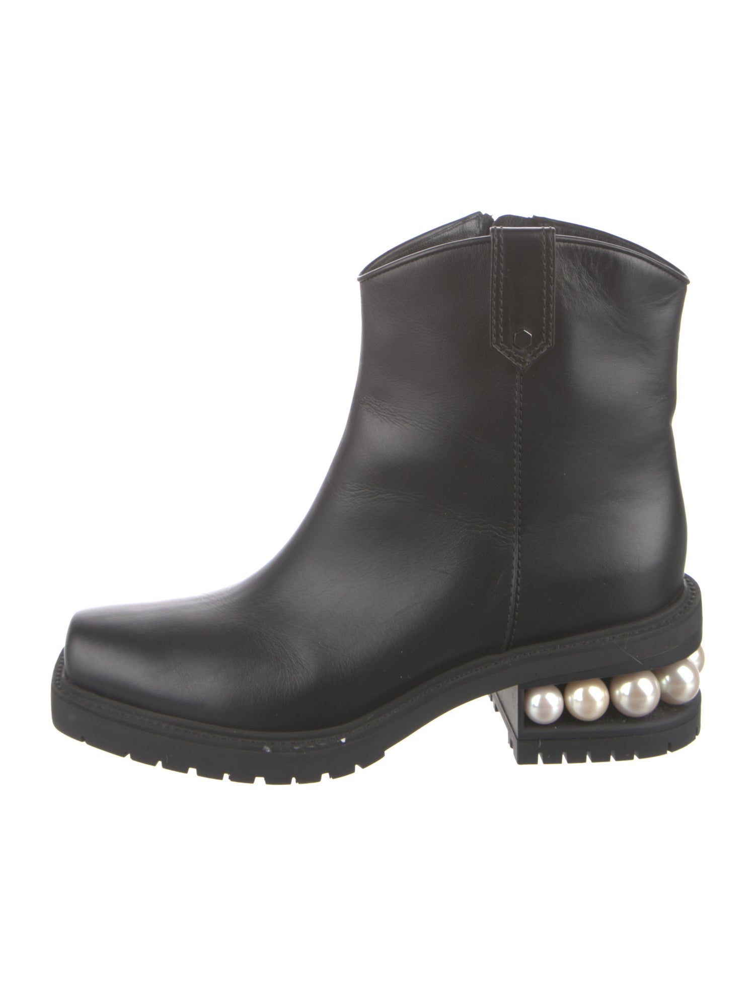 Nicholas Kirkwood Faux Pearl Accents Leather Moto Boots