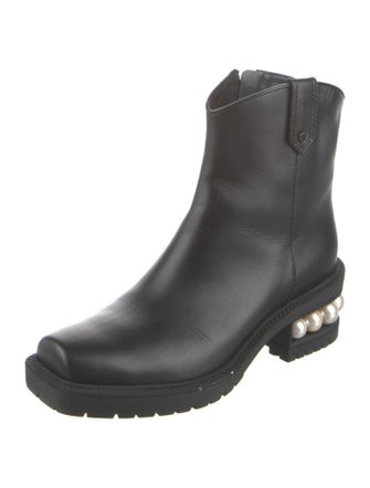 Nicholas Kirkwood Faux Pearl Accents Leather Moto Boots